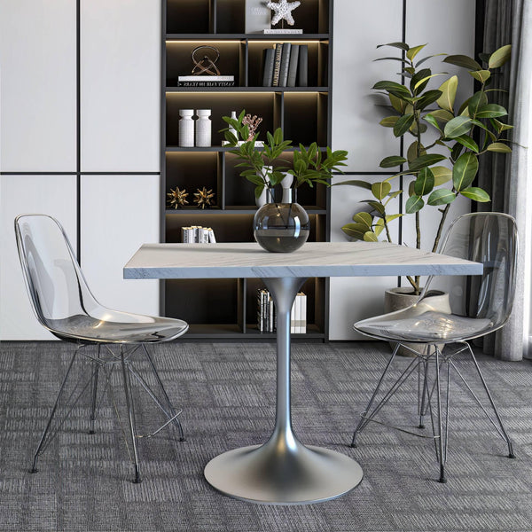 Verve Square Dining Table with Resin Tabletop and Brushed Steel Base