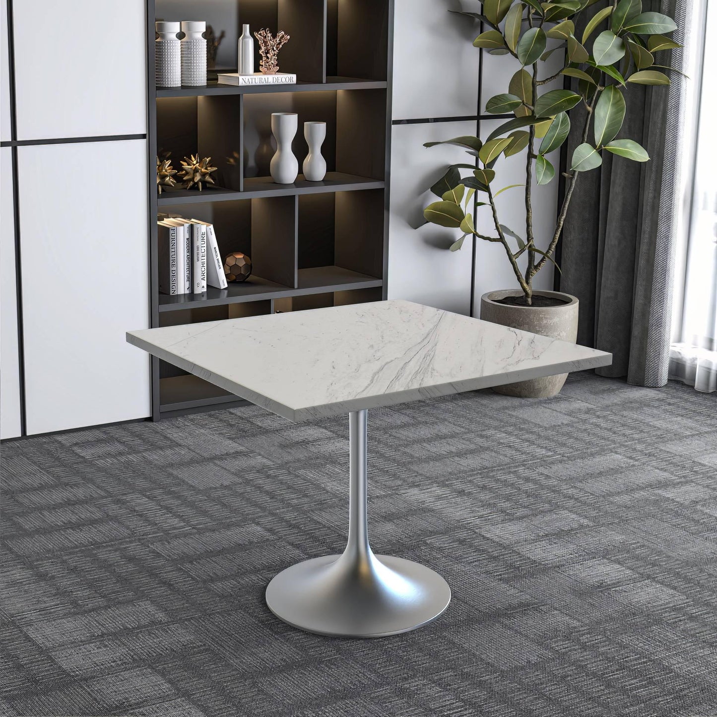 Verve Square Dining Table with Resin Tabletop and Brushed Steel Base - Elax Furniture