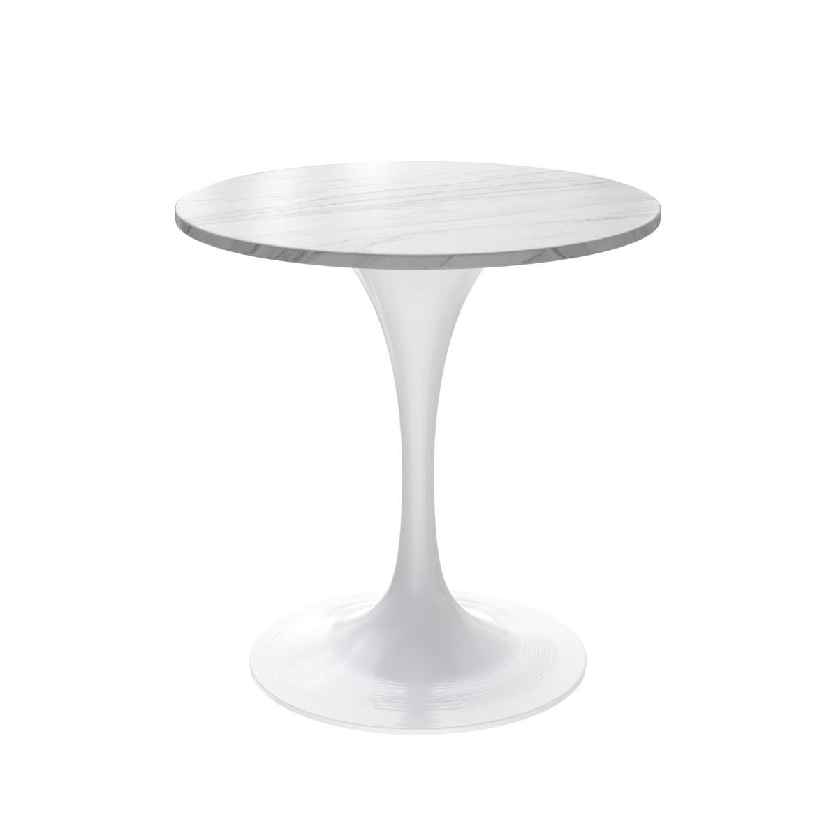 Verve Round Dining Table with MDF/Sintered Stone/Resin Tabletop in White Stainless Steel Pedestal Base