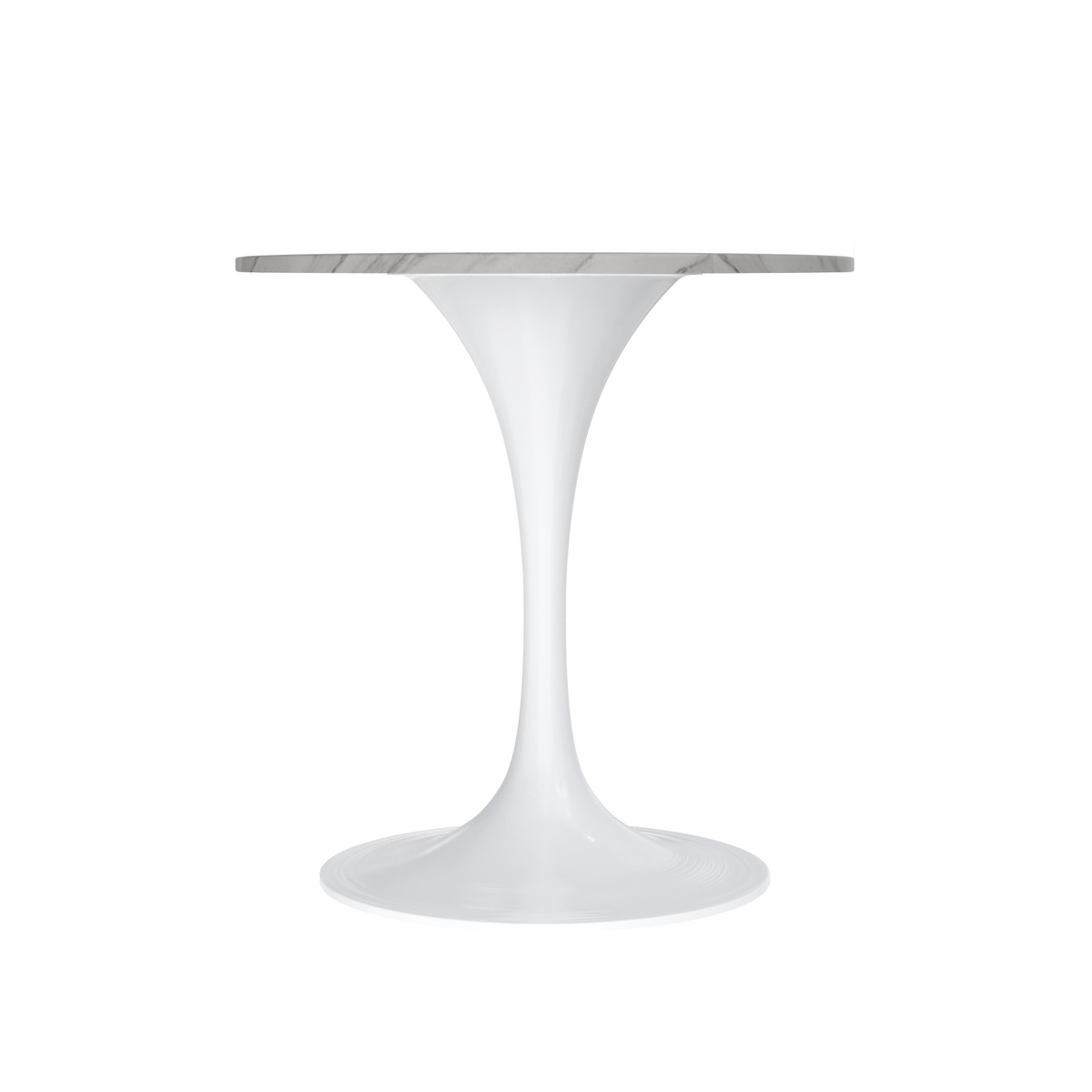 Verve Round Dining Table with MDF/Sintered Stone/Resin Tabletop in White Stainless Steel Pedestal Base