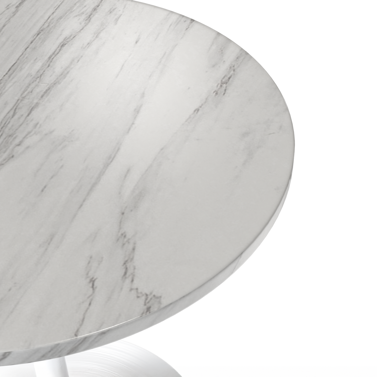 Verve Round Dining Table with MDF/Sintered Stone/Resin Tabletop in White Stainless Steel Pedestal Base