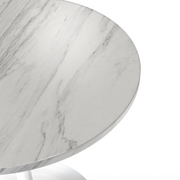 Verve Round Dining Table with MDF/Sintered Stone/Resin Tabletop in White Stainless Steel Pedestal Base