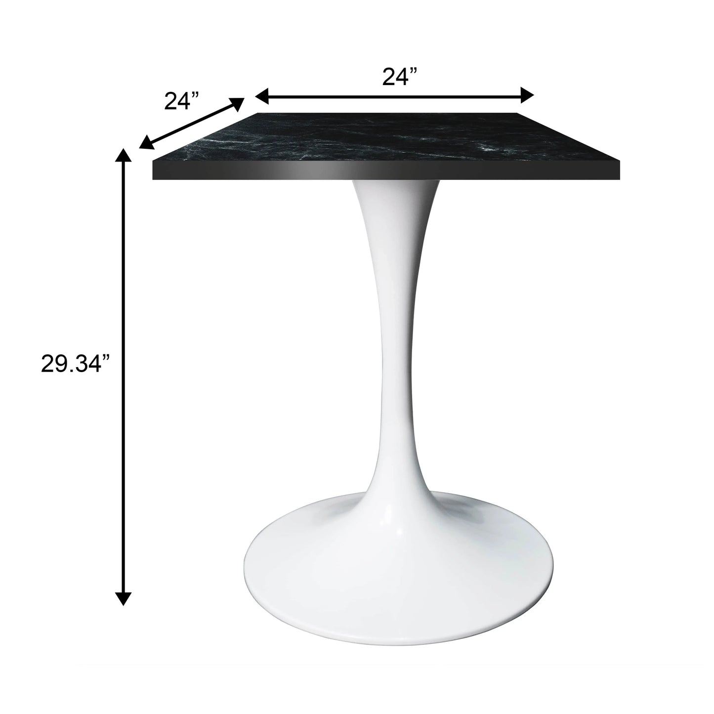 LeisureMod Verve Collection 24"Square Dining Table, Black/White/Brushed Gold Base with Black MDF Top - Elax Furniture