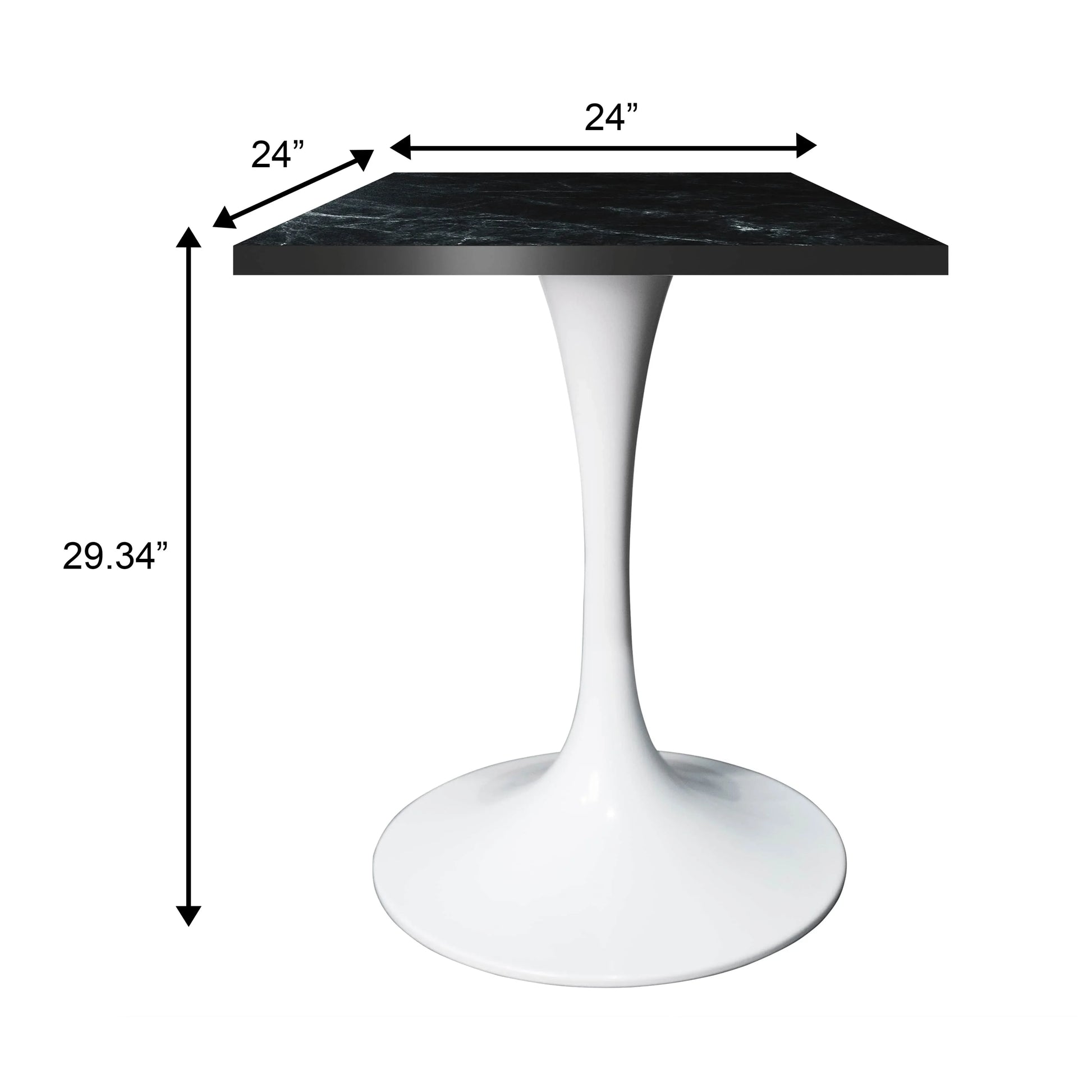 LeisureMod Verve Collection 24"Square Dining Table, Black/White/Brushed Gold Base with Black MDF Top - Elax Furniture