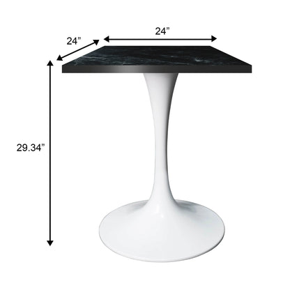 LeisureMod Verve Collection 24"Square Dining Table, Black/White/Brushed Gold Base with Black MDF Top - Elax Furniture