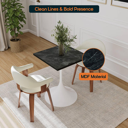 LeisureMod Verve Collection 24"Square Dining Table, Black/White/Brushed Gold Base with Black MDF Top - Elax Furniture