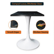 LeisureMod Verve Collection 24"Square Dining Table, Black/White/Brushed Gold Base with Black MDF Top - Elax Furniture