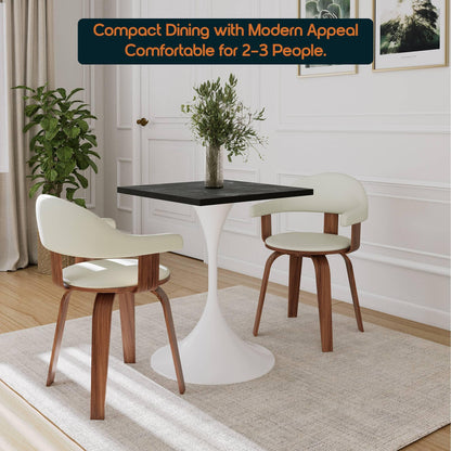 LeisureMod Verve Collection 24"Square Dining Table, Black/White/Brushed Gold Base with Black MDF Top - Elax Furniture