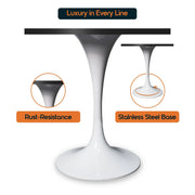 LeisureMod Verve Collection 24"Square Dining Table, Black/White/Brushed Gold Base with Black MDF Top - Elax Furniture