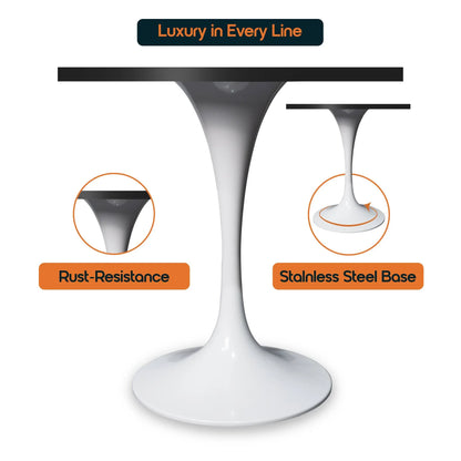 LeisureMod Verve Collection 24"Square Dining Table, Black/White/Brushed Gold Base with Black MDF Top - Elax Furniture