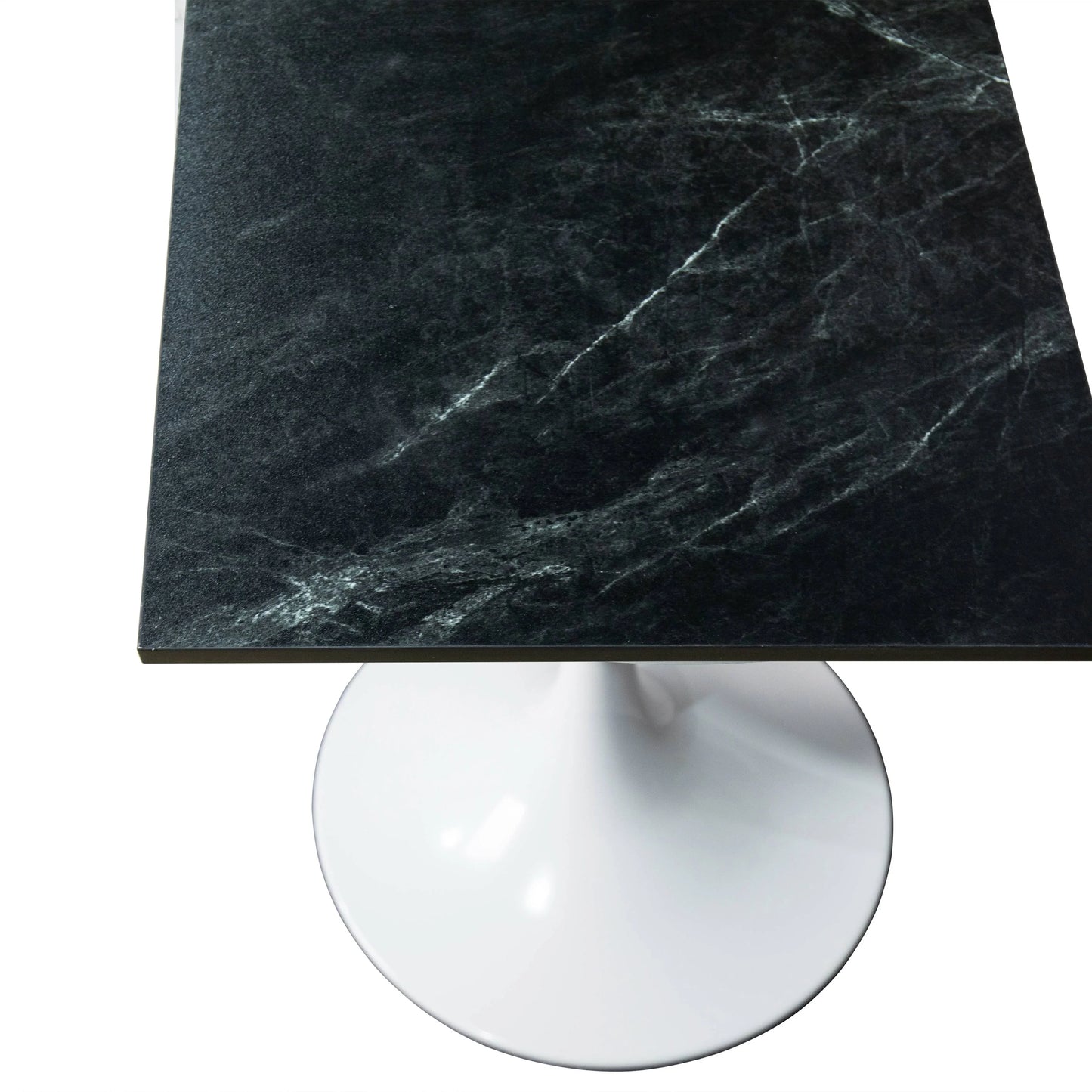 LeisureMod Verve Collection 24"Square Dining Table, Black/White/Brushed Gold Base with Black MDF Top - Elax Furniture
