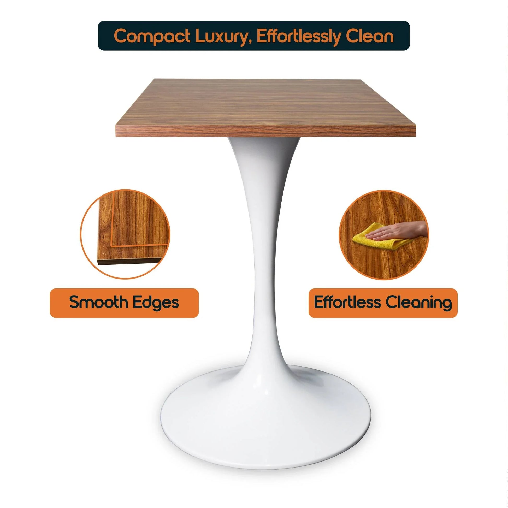 LeisureMod Verve Collection 24"Square Dining Table, Black/White/Brushed Gold Base with Black MDF Top - Elax Furniture