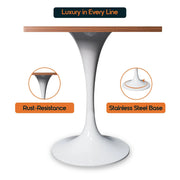 LeisureMod Verve Collection 24"Square Dining Table, Black/White/Brushed Gold Base with Black MDF Top - Elax Furniture