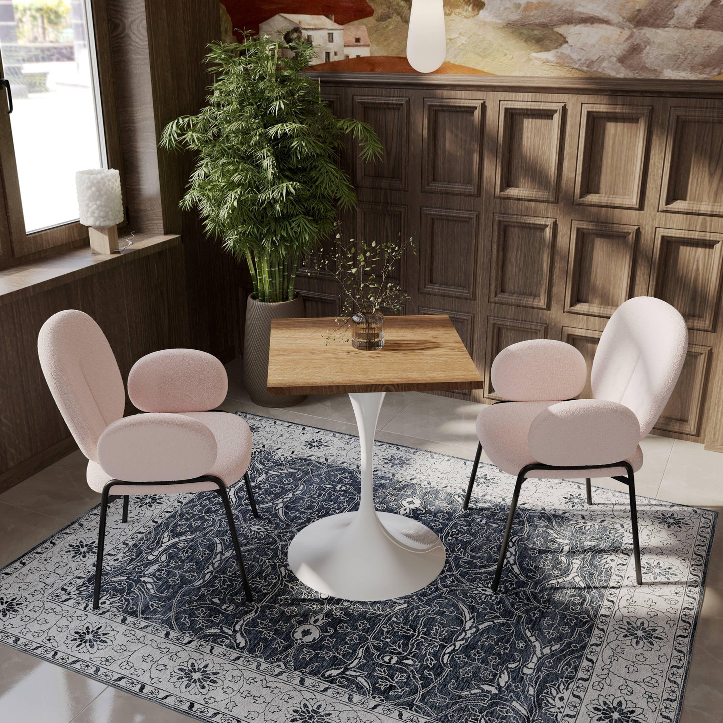LeisureMod Verve Collection 24"Square Dining Table, Black/White/Brushed Gold Base with Black MDF Top - Elax Furniture