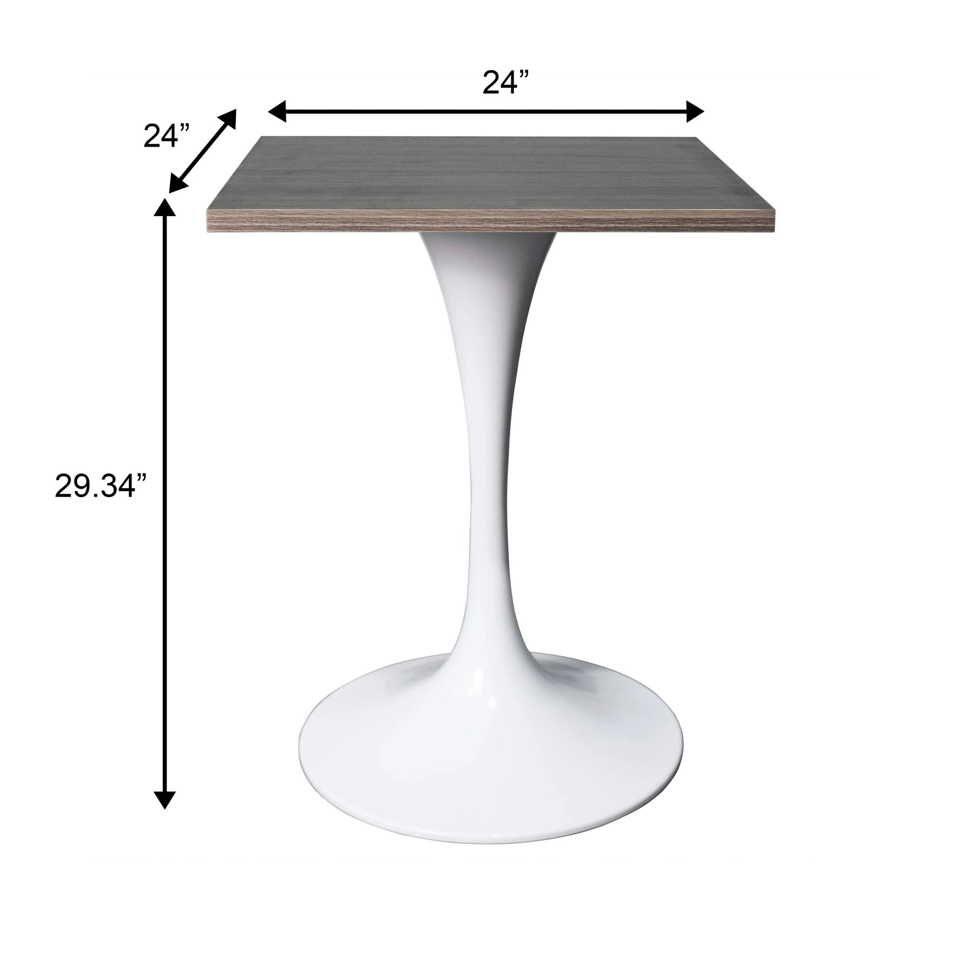 LeisureMod Verve Collection 24"Square Dining Table, Black/White/Brushed Gold Base with Black MDF Top - Elax Furniture