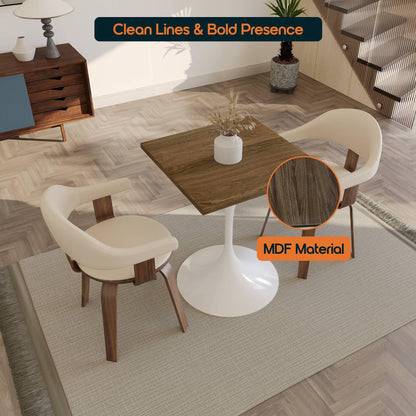 LeisureMod Verve Collection 24"Square Dining Table, Black/White/Brushed Gold Base with Black MDF Top - Elax Furniture