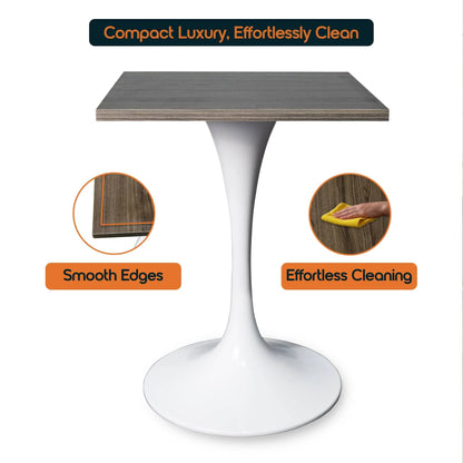 LeisureMod Verve Collection 24"Square Dining Table, Black/White/Brushed Gold Base with Black MDF Top - Elax Furniture