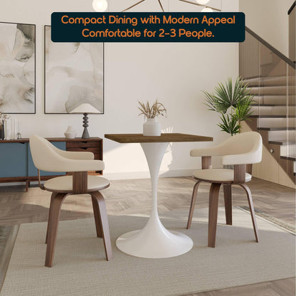 LeisureMod Verve Collection 24"Square Dining Table, Black/White/Brushed Gold Base with Black MDF Top - Elax Furniture