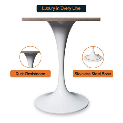 LeisureMod Verve Collection 24"Square Dining Table, Black/White/Brushed Gold Base with Black MDF Top - Elax Furniture