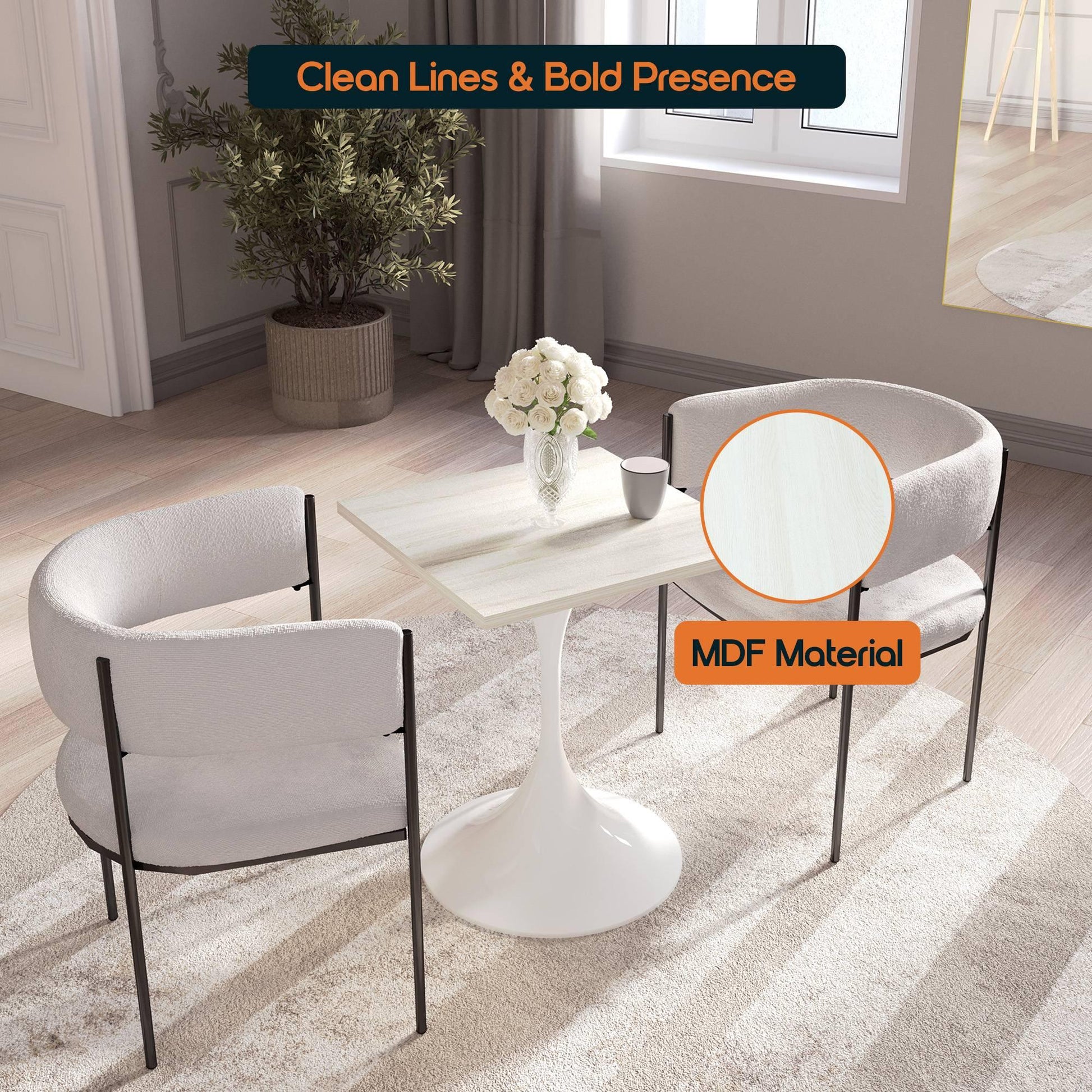LeisureMod Verve Collection 24"Square Dining Table, Black/White/Brushed Gold Base with Black MDF Top - Elax Furniture
