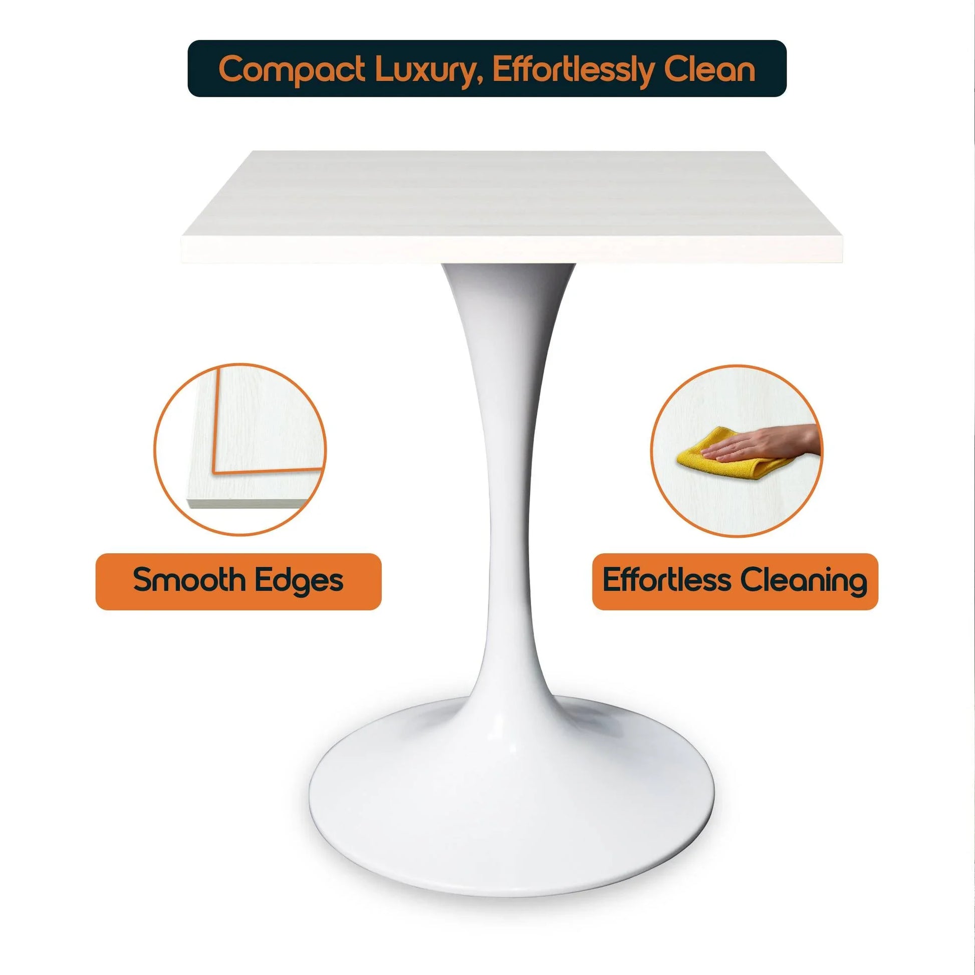 LeisureMod Verve Collection 24"Square Dining Table, Black/White/Brushed Gold Base with Black MDF Top - Elax Furniture