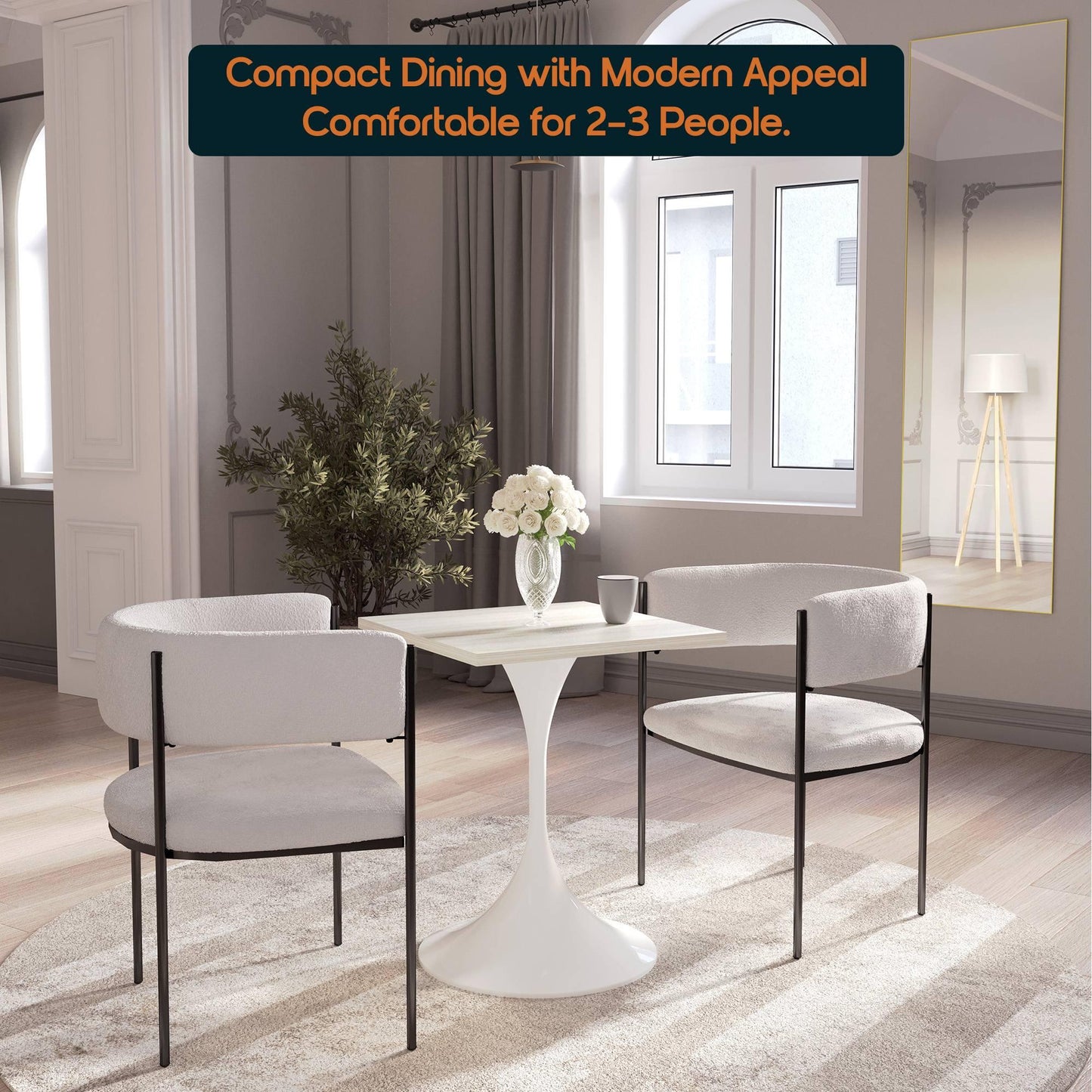 LeisureMod Verve Collection 24"Square Dining Table, Black/White/Brushed Gold Base with Black MDF Top - Elax Furniture