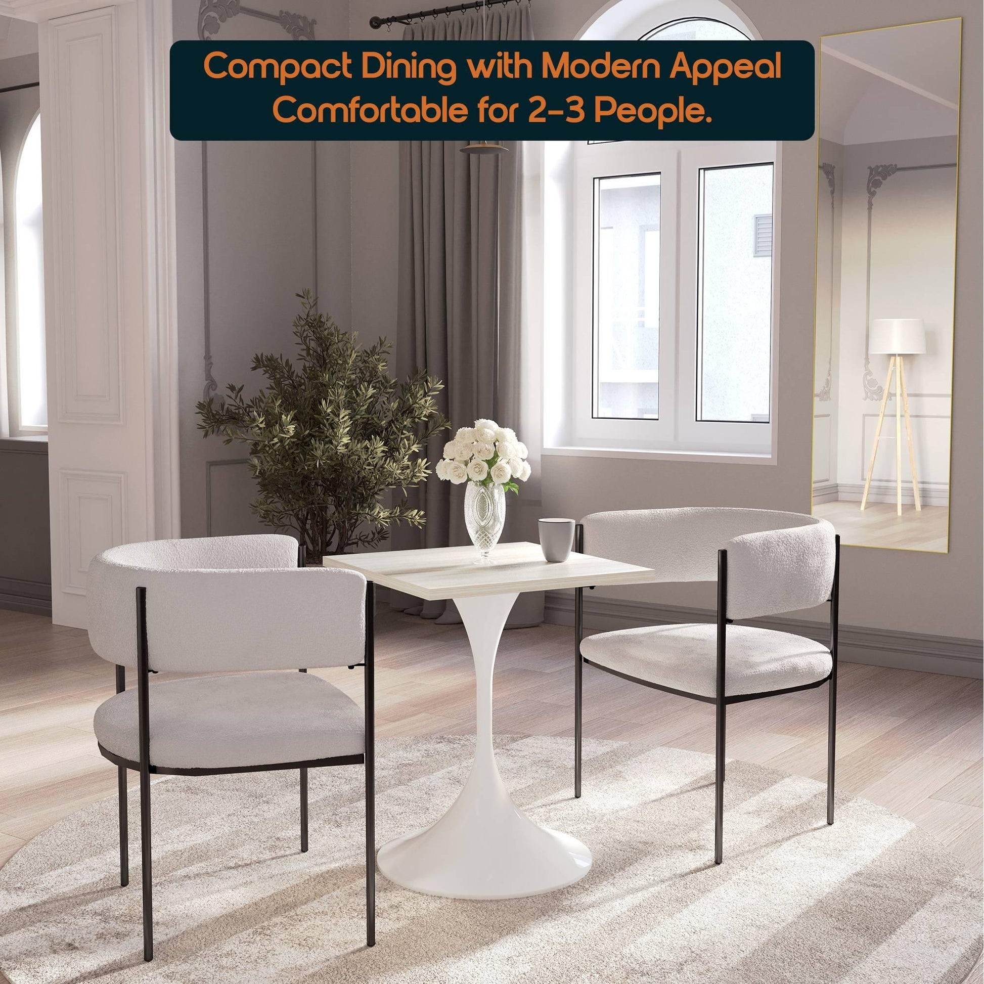 LeisureMod Verve Collection 24"Square Dining Table, Black/White/Brushed Gold Base with Black MDF Top - Elax Furniture
