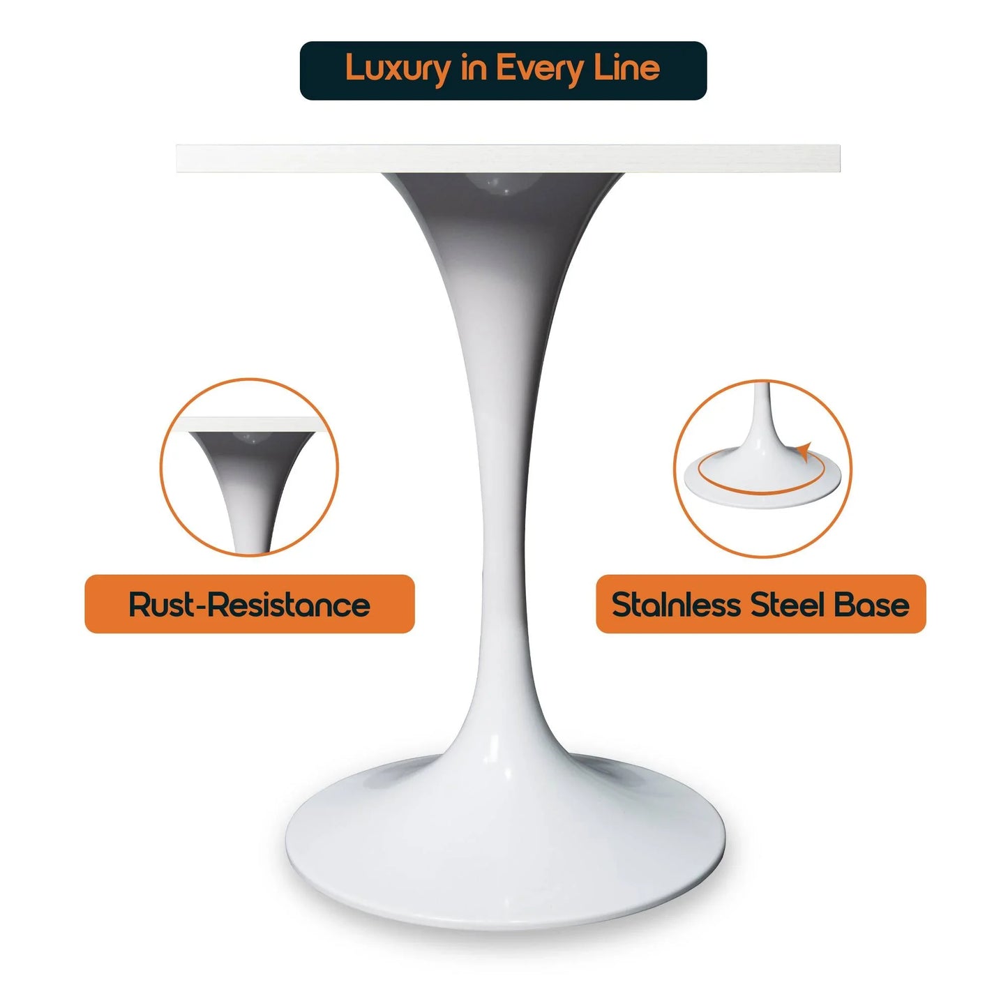 LeisureMod Verve Collection 24"Square Dining Table, Black/White/Brushed Gold Base with Black MDF Top - Elax Furniture