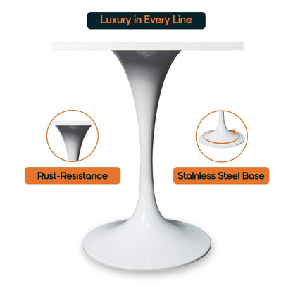LeisureMod Verve Collection 24"Square Dining Table, Black/White/Brushed Gold Base with Black MDF Top - Elax Furniture