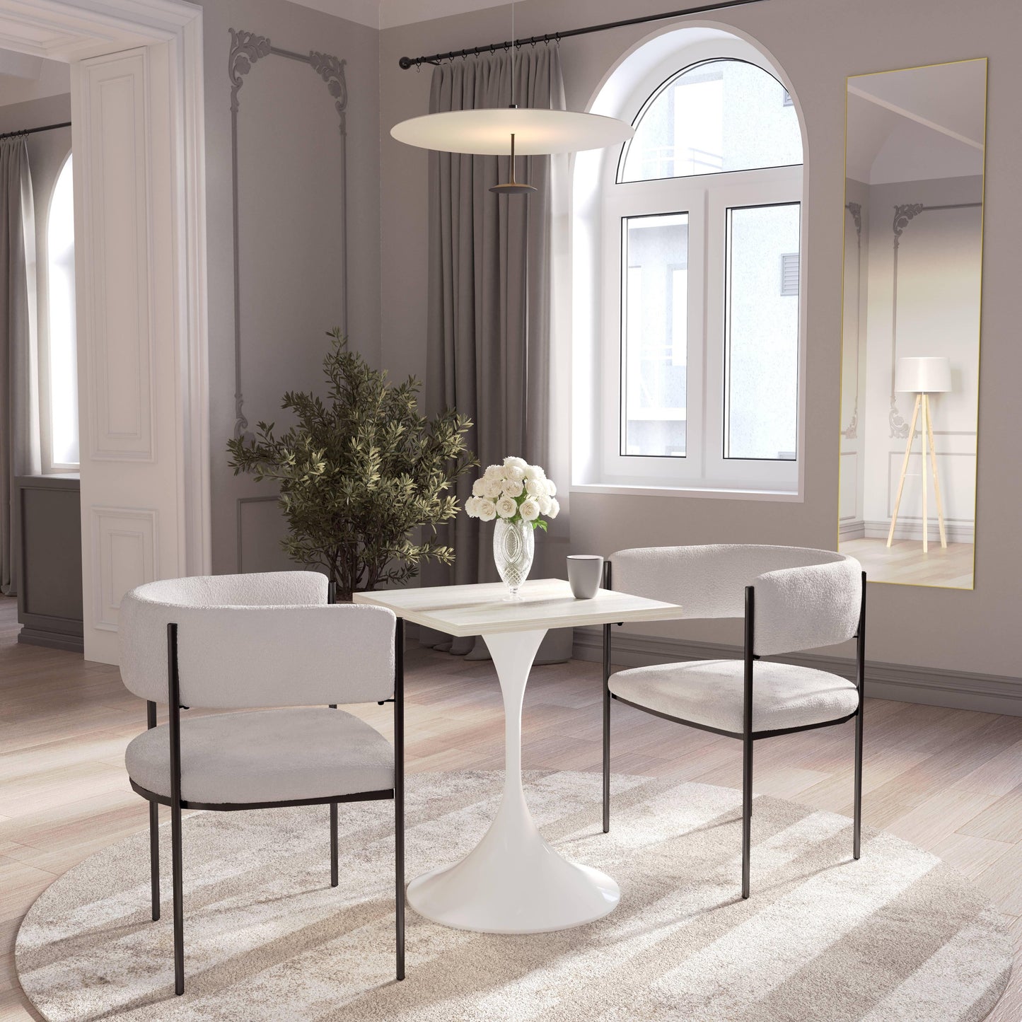 LeisureMod Verve Collection 24"Square Dining Table, Black/White/Brushed Gold Base with Black MDF Top - Elax Furniture