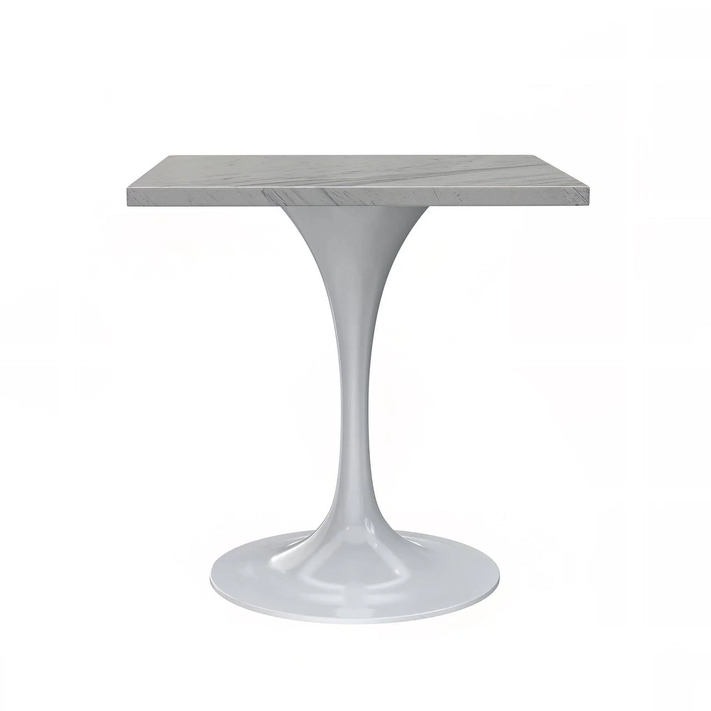 Verve Square Dining Table with a Laminated White Marbleized Tabletop and White Steel Pedestal Base - Elax Furniture
