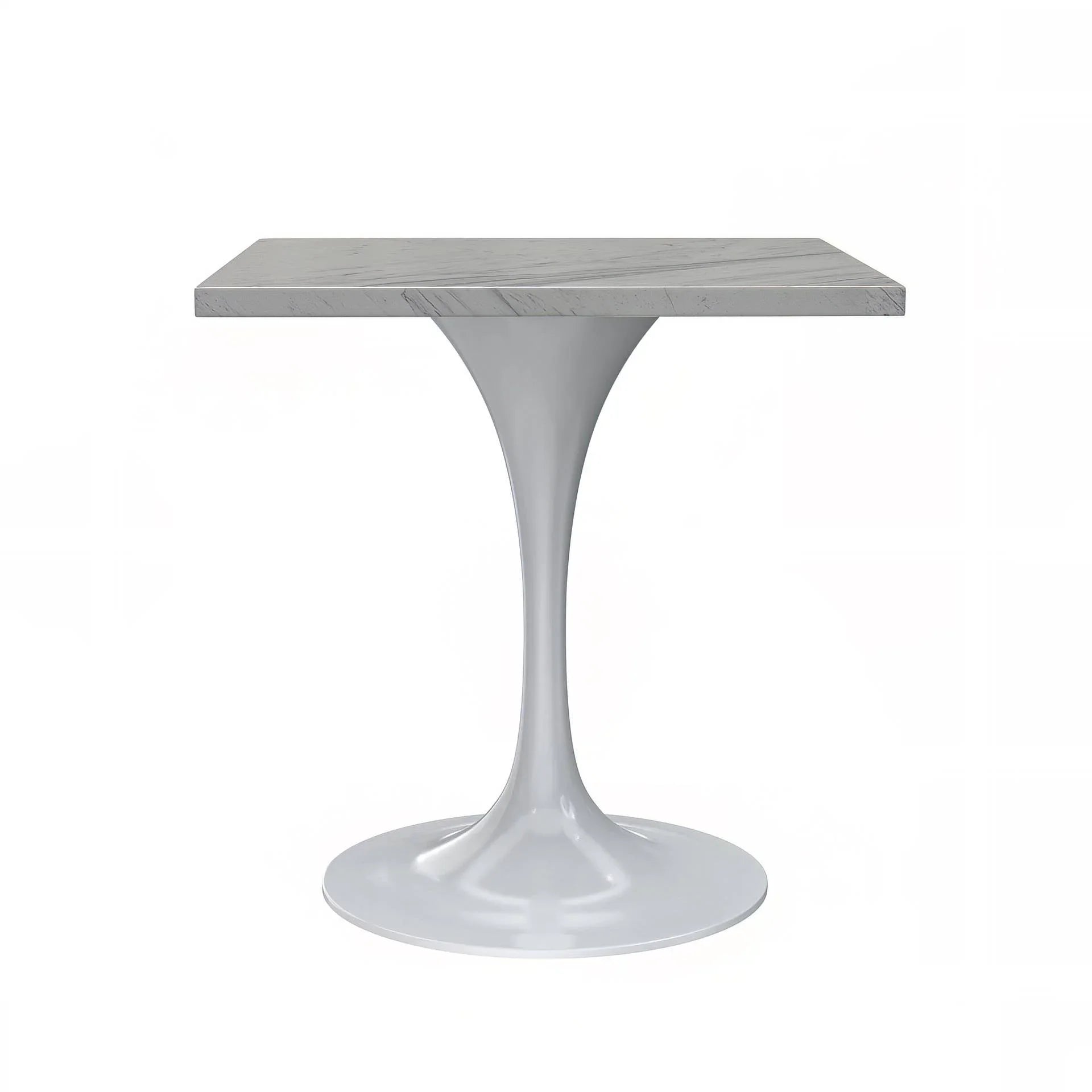 Verve Square Dining Table with a Laminated White Marbleized Tabletop and White Steel Pedestal Base - Elax Furniture