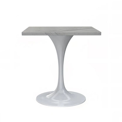 Verve Square Dining Table with a Laminated White Marbleized Tabletop and White Steel Pedestal Base - Elax Furniture