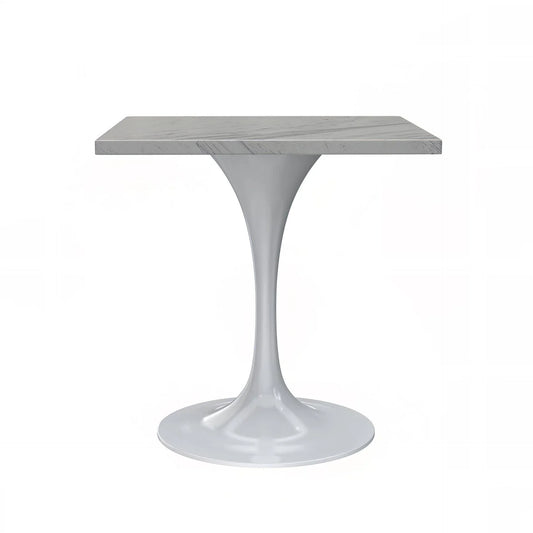 Verve Square Dining Table with a Laminated White Marbleized Tabletop and White Steel Pedestal Base - Elax Furniture