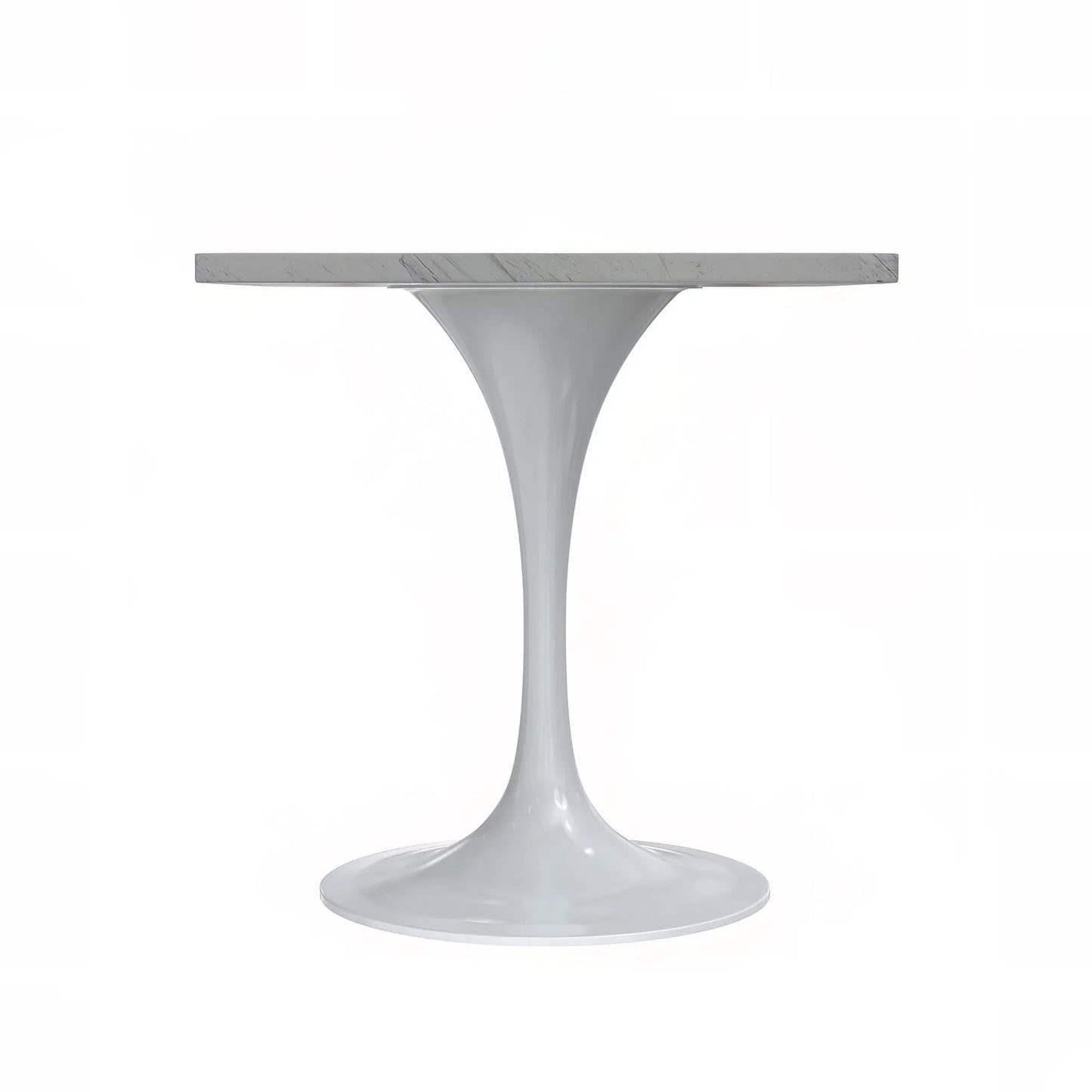 Verve Square Dining Table with a Laminated White Marbleized Tabletop and White Steel Pedestal Base - Elax Furniture