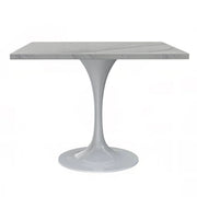 Verve Square Dining Table with a Laminated White Marbleized Tabletop and White Steel Pedestal Base - Elax Furniture