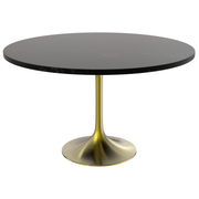 Verve Round Dining Table with MDF/Sintered Stone/Resin Tabletop in Gold Stainless Steel Pedestal Base MDF 48 Inch Black Dining Table Leisuremod