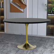 Verve Round Dining Table with MDF/Sintered Stone/Resin Tabletop in Gold Stainless Steel Pedestal Base MDF 48 Inch Black Dining Table Leisuremod