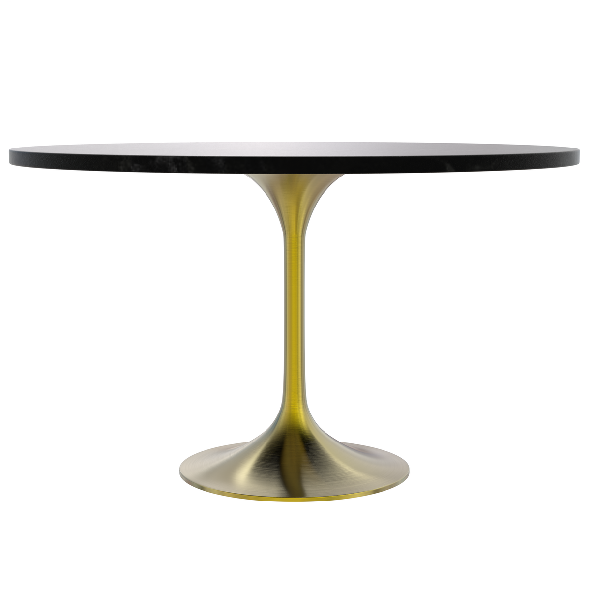 Verve Round Dining Table with MDF/Sintered Stone/Resin Tabletop in Gold Stainless Steel Pedestal Base MDF 48 Inch Black Dining Table Leisuremod
