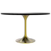 Verve Round Dining Table with MDF/Sintered Stone/Resin Tabletop in Gold Stainless Steel Pedestal Base MDF 48 Inch Black Dining Table Leisuremod