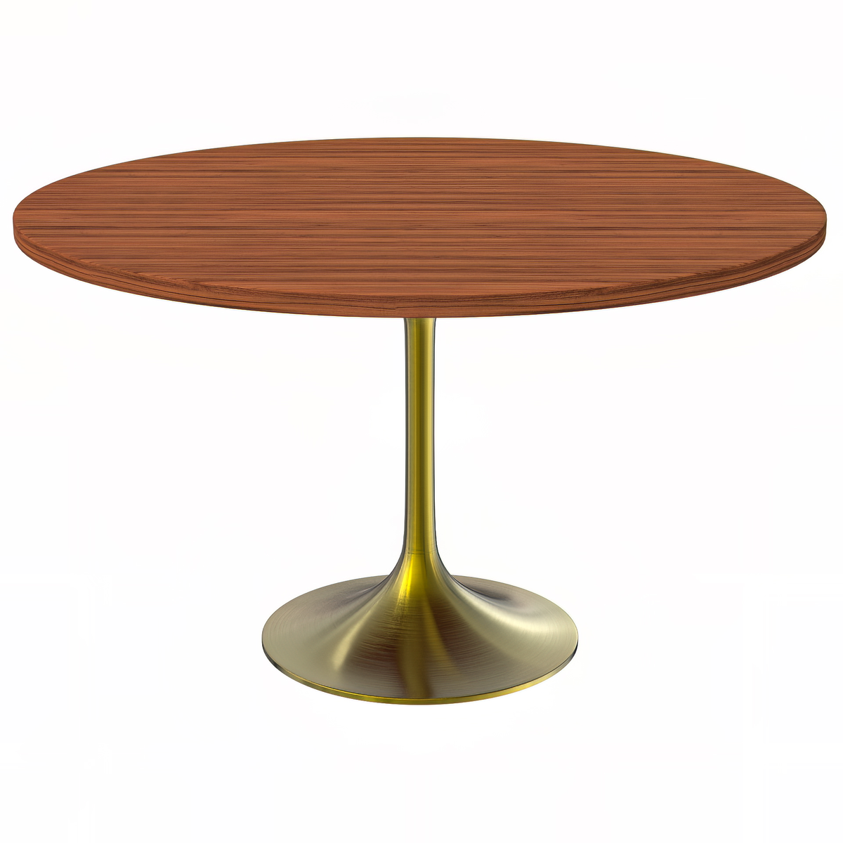 Verve Round Dining Table with MDF/Sintered Stone/Resin Tabletop in Gold Stainless Steel Pedestal Base MDF 48 Inch Cognac Brown Dining Table Leisuremod