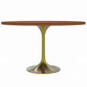 Verve Round Dining Table with MDF/Sintered Stone/Resin Tabletop in Gold Stainless Steel Pedestal Base MDF 48 Inch Cognac Brown Dining Table Leisuremod