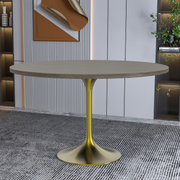 Verve Round Dining Table with MDF/Sintered Stone/Resin Tabletop in Gold Stainless Steel Pedestal Base MDF 48 Inch Dark Maple Dining Table Leisuremod