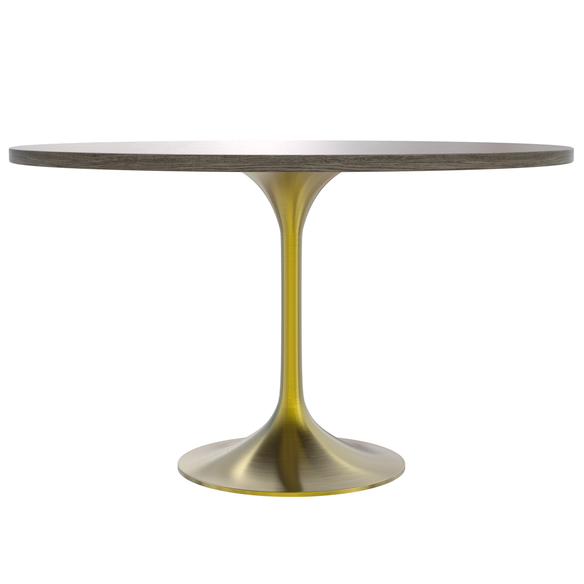 Verve Round Dining Table with MDF/Sintered Stone/Resin Tabletop in Gold Stainless Steel Pedestal Base MDF 48 Inch Cognac Brown Dining Table Leisuremod