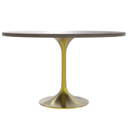 Verve Round Dining Table with MDF/Sintered Stone/Resin Tabletop in Gold Stainless Steel Pedestal Base MDF 48 Inch Cognac Brown Dining Table Leisuremod
