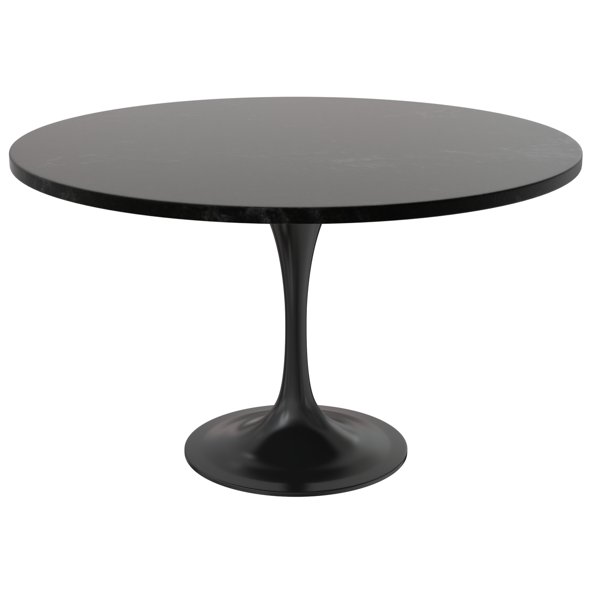 Verve Round Dining Table with MDF/Sintered Stone/Resin Tabletop in Black Stainless Steel Pedestal Base MDF 48 Inch Black Dining Table Leisuremod