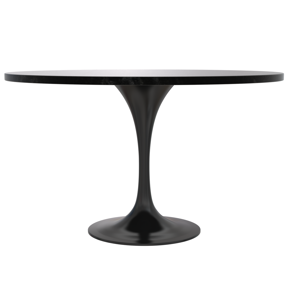 Verve Round Dining Table with MDF/Sintered Stone/Resin Tabletop in Black Stainless Steel Pedestal Base MDF 48 Inch Black Dining Table Leisuremod