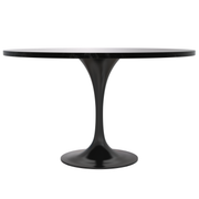 Verve Round Dining Table with MDF/Sintered Stone/Resin Tabletop in Black Stainless Steel Pedestal Base MDF 48 Inch Black Dining Table Leisuremod