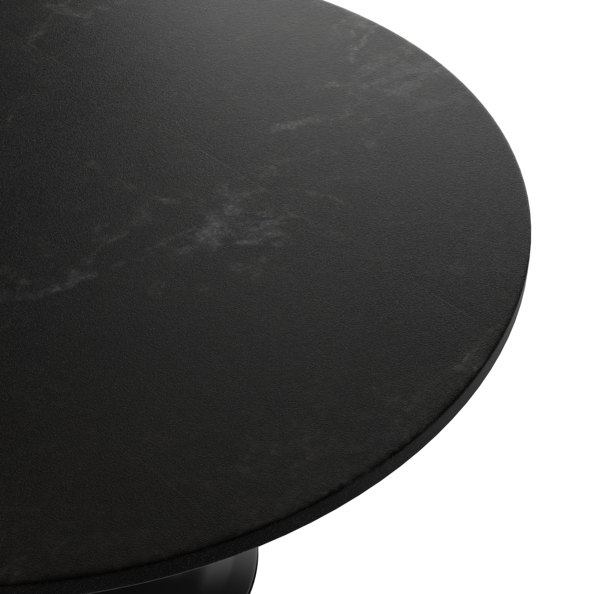 Verve Round Dining Table with MDF/Sintered Stone/Resin Tabletop in Black Stainless Steel Pedestal Base MDF 48 Inch Black Dining Table Leisuremod