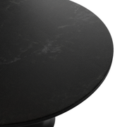 Verve Round Dining Table with MDF/Sintered Stone/Resin Tabletop in Black Stainless Steel Pedestal Base MDF 48 Inch Black Dining Table Leisuremod